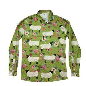 THE CREATTIFY Sheep Green Western Button Up Shirt Size Medium Mens Country Goat